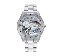 Wolf Wolves By The Stream Simple Mens Watches Casual Silver Quartz Dress Wrist Watch Easy to Read
