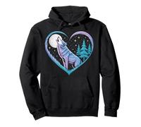 Wolf Wolves Full Moon Night Cute Wolf Heart Stars Animal Pullover Hoodie