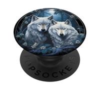 Wolf Wolves in Forest by Night Moon Fantasy Art Wildlife PopSockets Adhesive PopGrip