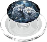 Wolf Wolves in Forest by Night Moon Fantasy Art Wildlife PopSockets PopGrip for MagSafe