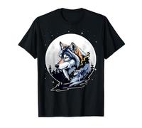Wolf Wolves in Forest by Night Moon Fantasy Art Wildlife T-Shirt