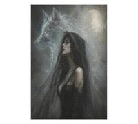 Wolf Woman Moon Portrait Jigsaw Puzzle 1000 Pieces in Wood, Brain Teaser