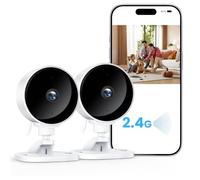 WOLFANG Indoor Security Camera, 1080P HD Video-2Pack, Mini Indoor Camera, Night Vision, Home Security Camera, Motion Detection, Two-Way Audio, Real-Time Alarm, SD Card and Cloud Storage, 2.4G WiFi