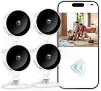 WOLFANG 1080P Indoor Security Camera 4 Pack, Mini WiFi CCTV Camera for Home Security, Dog Camera with Night Vision, Motion Detection, Two Way Audio, 2.4G WiFi, SD & Cloud Storage, Alarm Alert