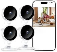 WOLFANG Indoor Security Camera 1080P HD Video-4Pack, Mini Indoor Camera, Night Vision, Home Security Camera, Motion Detection, Two-Way Audio, Real-Time Alarm, SD Card and Cloud Storage, 2.4G WiFi