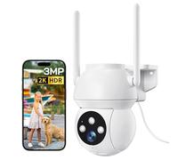 WOLFANG 2K 3MP Outdoor Security Camera, 360° PTZ WiFi Camera, Color Night Vision, AI Detection, Sound & Light Alarm, IP65 Weatherproof, Works with Alexa & Google Home, No Monthly Fee