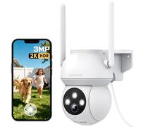 WOLFANG 2K 3MP Security Camera Outdoor, 360° PTZ CCTV Camera House Security | Color Night Vision, Motion Detection, Sound & Light Alarm, IP66, Works with Alexa & Google Home, 2.4Ghz&5Ghz, No Monthly Fee
