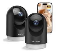 WOLFANG 2K Indoor Camera, Pet Camera with Motion Detection, Wi-Fi CCTV Home Security Camera with Night Vision, Works with Alexa/Google, No Monthly Fee, 2 Pack