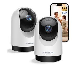 WOLFANG 2K Security Camera Indoor, WiFi Camera 3MP, Pet Dog Camera Baby Monitor with Motion Sound Detection, 360° Rotation, Night Vision, 2-Way Audio, Cloud/SD, Works with Alexa/Google, 2-Pack