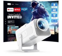 WOLFANG 4K Mini Projector Built-in Genuine Netflix, 5G WiFi 6 Portable Projector for Bedroom with Bluetooth, 180° Rotatable Smart Projector with Automatic Vertical Correction, 50% Zoom, HiFi Audio