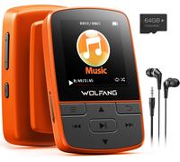 WOLFANG 64GB MP3 Players with Bluetooth 5.2, Sports Clip, Mini Size, Weigh 1 oz
