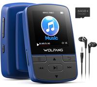 WOLFANG 64GB MP3 Players with Bluetooth 5.2, Sports Clip, Mini Size, Weigh 1 oz