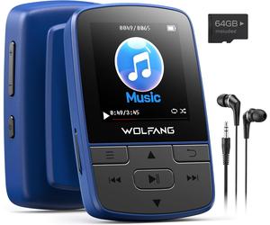 WOLFANG 64GB MP3 Players with Bluetooth 5.2, Sports Clip, Mini Size, Weigh 1 oz
