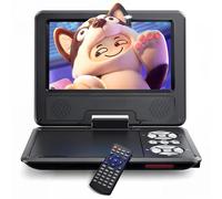 WOLFANG 9.5" Portable DVD Player for Kids and Car Travel with 7.5" HD Swivel Screen, 4-6 Hours Battery Life, Region Free, Stereo Speaker, Headphone/Sync TV/USB/SD Card Support [No Blu-ray Support]