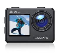 WOLFANG Action Camera 4K 24MP WiFi GA200, 40M Waterproof Underwater Camera for Snorkeling, EIS 170° Wide Angle Dual Screen Vlogging Camera with External Microphone, Charger, Remote Control
