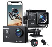 WOLFANG Action Camera 4K 60FPS 24MP GA300, WiFi 8X Zoom EIS Vlogging Camera, 40M Waterproof Underwater Camera for Snorkeling, External Mic, Remote Control and Helmet Accessories Kit for Cycling