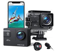 WOLFANG Action Camera 4K 60FPS 24MP GA300, WiFi 8X Zoom EIS Vlogging Camera, 40M Waterproof Underwater Camera for Snorkeling, External Mic, Remote Control and Helmet Accessories Kit for Cycling