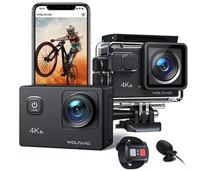 WOLFANG Action Camera GA100 4K 30FPS 20MP Underwater Camera Waterproof 40M, WiFi Videocamera with Dual Mic, 170° Wide Angle, EIS Anti-shake, Various Accessories