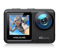 WOLFANG GA420 Dual Screen Action Camera 4K 60FPS 24MP Touchscreen Underwater Camera, 10M Body Waterproof/40M Waterproof Helmet Bike Camera with EIS, Remote Control, 2x1350mAh Batteries, Accessory Kit