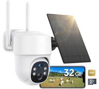 WOLFANG No WiFi Security Camera, 4G CCTV Camera with Sim Card, Camera Wireless Outdoor, Solar Powered, Night Vision, Spotlight, 2.5K HD, Local Recording, 2-Way Audio, PIR Motion, 32GB SD Card