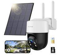 WOLFANG No WiFi Security Camera, 4G CCTV Camera with SIM Card, Camera Wireless Outdoor, Solar Powered, Night Vision, Spotlight, 2.5K HD, Local Recording, 2-Way Audio, PIR Motion, 32GB microSD Card