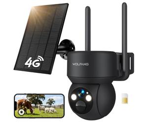 WOLFANG No WiFi Security Camera, 4G CCTV Camera with Sim Card, Camera Wireless Outdoor, Solar Powered, Night Vision, Spotlight, 2K HD, Local Recording, 2-Way Audio, PIR Motion