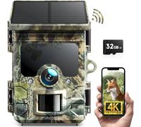 WOLFANG Solar Wildlife Camera 4K 30fps, WiFi Bluetooth Trail Camera with 120° Night Vision Motion Activated 0.1s Trigger Time IP66 Waterproof Game Camera for Wildlife Monitoring with Micro SD Card