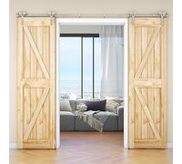WOLFBIRD Stainless Steel 8FT/243CM Sliding Rail Barn Door Hardware Kit for Double Wood Door
