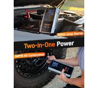 WOLFBOX 3000A Jump Starter with Air Compressor, 59.2Wh & 160PSI Portable Car Battery Jump Starter with 65W Fast Charge, 12V Battery Pack (8L Gas 6L Diesel Engine) with Boost, Light and Jumper Cables
