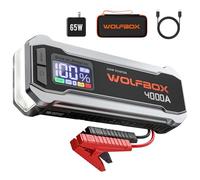 WOLFBOX 4000A Jump Starter Power Pack, 12V Car Battery Booster Jump Starter with 65W Quick Charger, 88.8Wh Battery Booster Pack (10L Gas 10L Diesel Engine) with LED Light, Booster, Jump Leads