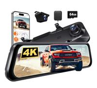 WOLFBOX G850 PRO 4K Mirror Dash Cam with ADAS and BSD, Intelligent Rear View Mirror with 5.8 GHz WiFi, Voice Control, 12 Inch Reversing Camera Including 64 GB Map, GPS, G-Sensor, Loop Recording