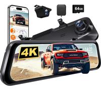 WOLFBOX G850 PRO 4K Mirror Dash Cam with ADAS and BSD, Smart Rear View Mirror with 5.8GHz WiFi, Voice Control, 12 inches Camera Includes 64GB Card, GPS, G-Sensor, Loop Recording