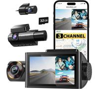 WOLFBOX i07 3 Channel Dash Cam Built-in WiFi GPS, 4K Dash Camera Front and Inside, 1440P+1080P+1080P Triple Car Camera with 3" LCD Screen, 32GB Card Included, IR Night Vision, 24H Parking Mode