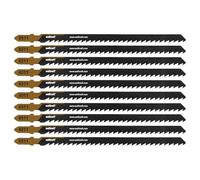 wolfcraft 10 Jigsaw Blade, Fast Cuts- HCS Blade with T-Shank - Ideal for Squared Timber and Other softwood- Cutting Depth 100m - 8011100
