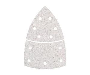 wolfcraft 15 adhesive sanding sheets, 2-piece set for paint and varnish I 1189000 I grain size 40, 80, 120 I hook-and-loop fastening I perforated for dust extraction I for triangular sanders