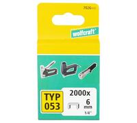 wolfcraft 2,000 Broad Back Staples, Type 053, 6mm Hard Steel Wire | Heavy-duty fasteners for hand and electric staplers. Ideal for fabric, textiles, and thin wood strips. 7026000