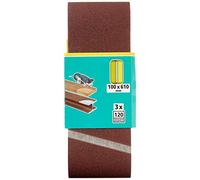 wolfcraft 3 Fabric Sanding Belts 100 x 610 mm, Grain 120 I 1863000