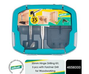 Wolfcraft 35 mm Hinge Drilling Kit, 5 pcs with Forstner Drill for Woodworking