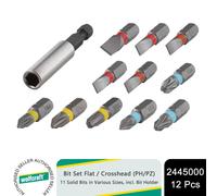 wolfcraft Bit Set Flat/Crosshead (PH/PZ), 12 Pcs. I 2445000 I 11 Solid bits in Various Sizes, incl. bit Holder