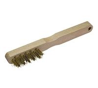 wolfcraft Brass Wire Hand Brush, 3 Rows, Wooden Version I 2725000 I For cleaning, de-rusting, polishing