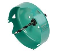 wolfcraft Carbon Steel Hole Saw, Ø 105 mm for Wood and Drywall | Durable 30 mm cutting depth cutter for softwood and plasterboard with mandrel and centring drill bit. 5972000