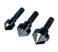 wolfcraft Conical Countersink Set, Ø 12-19 mm, Hexagon Shank, 3 Pcs. I 2584000 I For countersinking of drill holes for flush screw connections in wood, non-ferrous metal and plastic