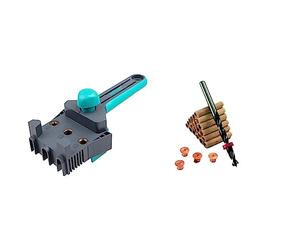 wolfcraft Dowelmaster - dowel gauge for wood joints I 4640000 I Drill gauge for perfect corner & Dowel Kit, 31 pcs. I 2916000 I Kit for making dowel joints
