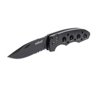 Wolfcraft Folding Knife with Serrated Blade - 75 mm Pocket Knife for Camping, Bushcraft & Hobby Use - Safety Lock, Aluminium Grip, 103/180 mm - 4289000
