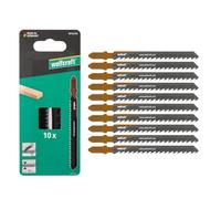 wolfcraft Jigsaw Blades for Fast Cuts in Softwood - HCS, T-Shank, 50 mm Cutting Depth, Pendulum Action Ready, Made in Germany - Pack of 10-8010100