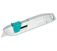 wolfcraft Metal Safety Trapezium Blade Knife I 4134000 I Trapezium Blade Knife with Safety Function