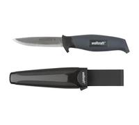 Wolfcraft Outdoor Camping Knife - 95 mm Stainless Steel Fixed Blade | Ergonomic bushcraft knife with soft grip, finger guard and plastic belt clip sheath for fishing and DIY, 4085000