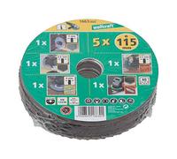 wolfcraft Starter Set for Angle Grinder 5 Pcs. I 1663000 | Complete set for angle grinder with flap disc, stone, deburring and extra fine cutting. 1663000
