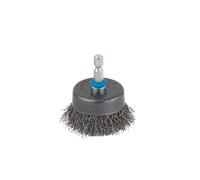 wolfcraft steel wire cup brush Ø 75 mm I 2108000 I for metal, sheet metal, wood and stone, hexagonal shank, for de-rusting and cleaning , preparing soldering and welding jobs