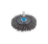 wolfcraft Steel Wire Disc Brush ø75x10mm - Hexagonal Shank for Derusting | Versatile metal cleaning wheel for welding prep, wood and stone. Max 4500 RPM, complies with EN 1083-2. 2100000